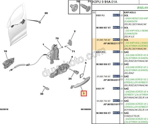 Dış Açma Kolu Sol Ön Kapı P3082 P5081 EXP4 DELIK+ ELEK+ AST+KROM+