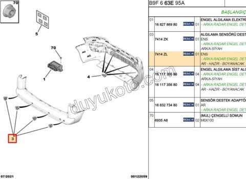 Park Sensörü Çercevesi Arka Takım (4LU) PRT3 Astarlı