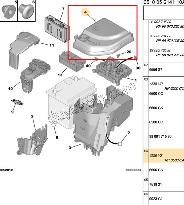 Sigorta Kutusu Kapağı Üst P307 PRT3