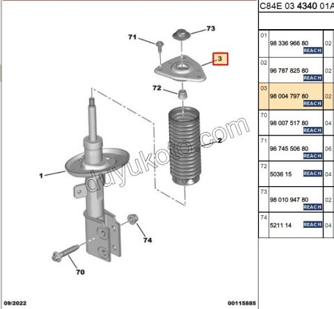 Ön Amortisör üst Takozu   PRT4 P3082 T9 C4PC2 C5AIR