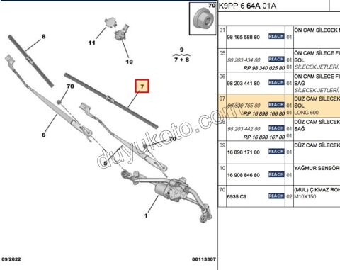 2019> Partner Rifter Berlingo Combo Doblo Proace City Ön Cam Silecek Süpürgesi Sol 65CM TK