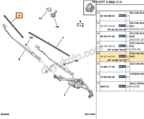2019> Partner Rifter Berlingo Combo Doblo Proace City Ön Cam Silecek Süpürgesi Sağ 43CM TK