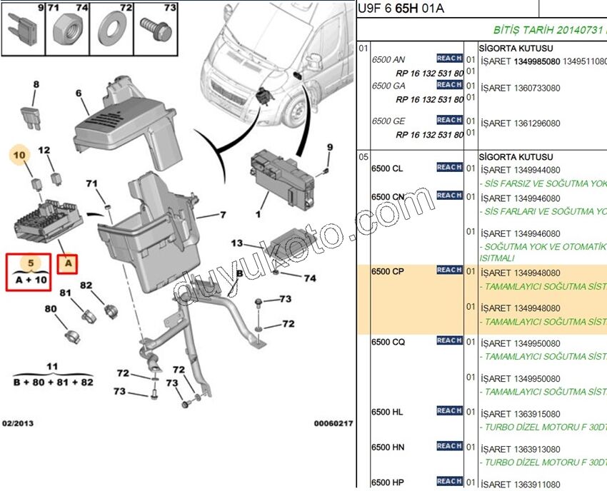 Motor İçi Sigorta Kutusu  BXR31 DCT31 Klimalı