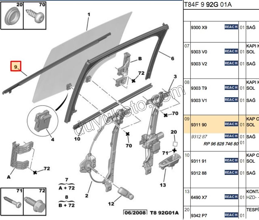 Arka Kapı Camı Sol Dış Sıyırıcı Fitil P30081