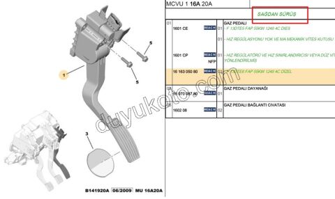 PEDAL GAZ P B P 1.3JTD SAG DIREKSIYON