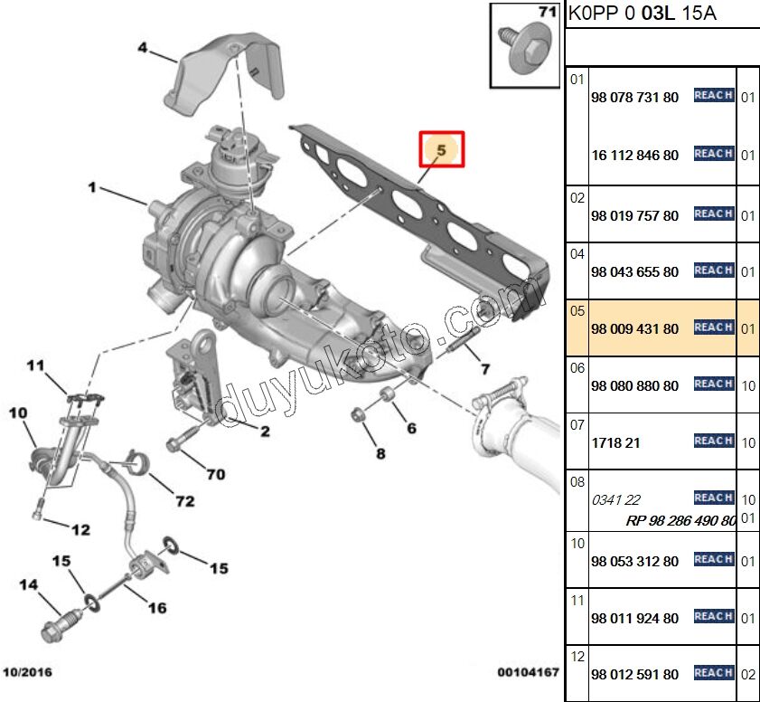 CONTA EGZOZ MANIFOLD + TURBO BXR3 EXP4 DW10F DW12R 9818069980