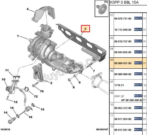 CONTA EGZOZ MANIFOLD + TURBO BXR3 EXP4 DW10F DW12R 9818069980