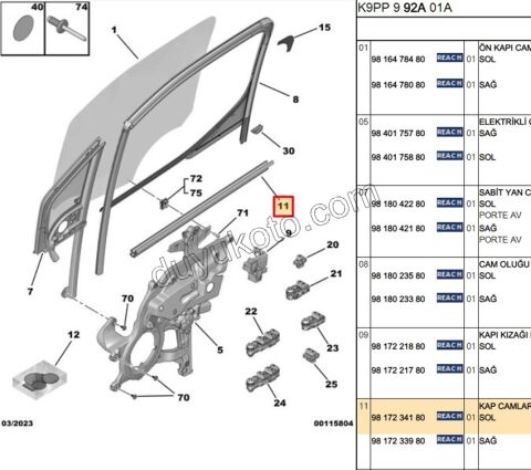 2019> Partner Rifter Berlingo Combo Doblo Proace City Ön Kapı Camı Sol Dış Sıyırıcı Fitili