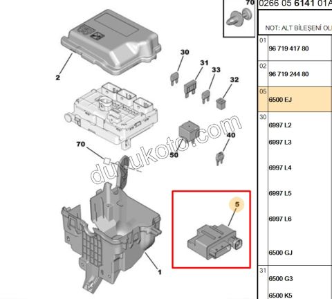 BEYIN MOTOR ICI SIGORTA KUTU YAN P301 1.6HDİ Euro5
