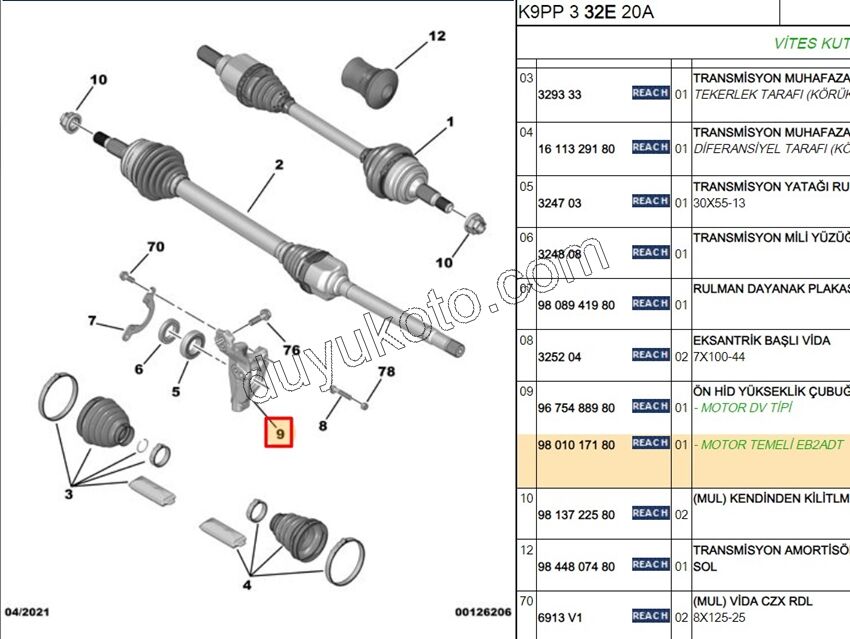 2019> Partner Rifter Berlingo Combo Doblo Proace City TAKOZ MOTOR ALT R AKS TASIYICI EB2 C4PC2