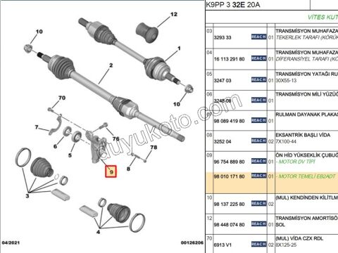 TAKOZ MOTOR ALT R AKS TASIYICI PRT4 EB2 C4PC2