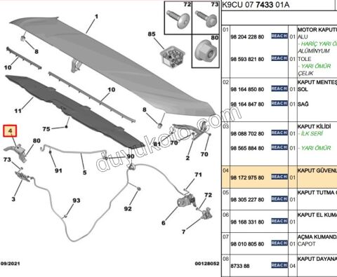 2019> Partner Rifter Berlingo Combo Doblo Proace City Motor Kaput Açma Mandalı