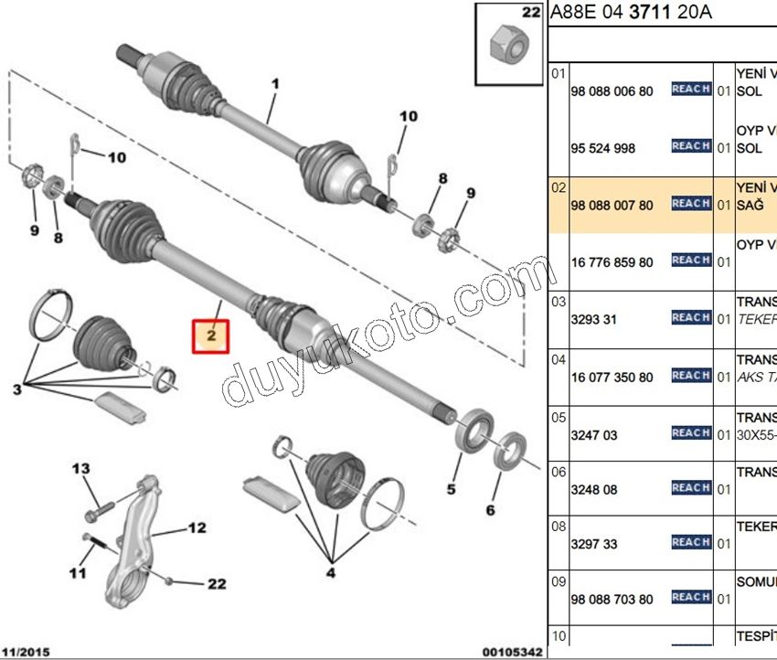 Aks Mili Sağ 1.2CC 130HP 2020 Sonrası 6 VIT C3AIR C42
