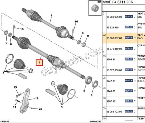 Aks Mili Sağ 1.2CC 130HP 2020 Sonrası 6 VIT C3AIR C42