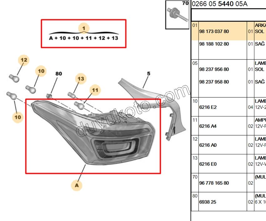 Citroen Celysee Stop Lambası Sol 2012/2017