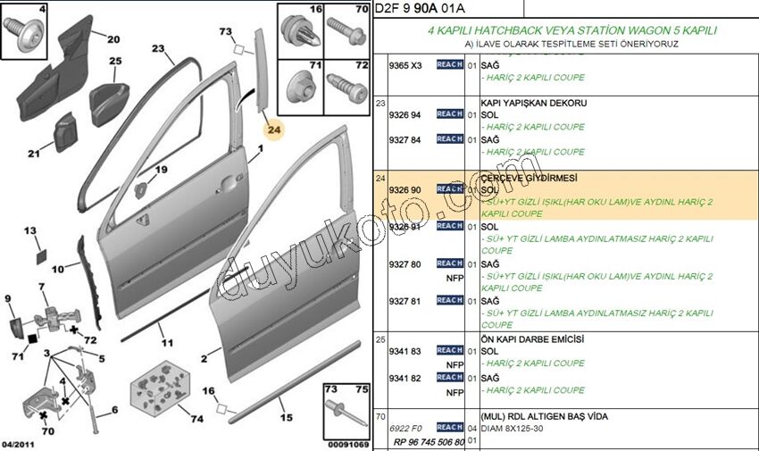Kapı Direği Bandı Sol Ön Kapı P407