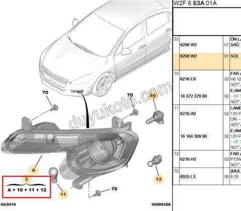 Peugeot 508 Sis Farı Sol 2011/2014