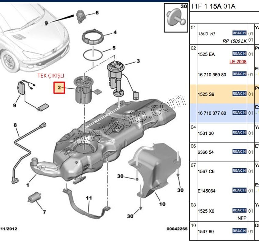 Yakıt Pompa ve Şamandırası (Komple) P206 TEK GIRIS 1.6İ 16V Benzinli