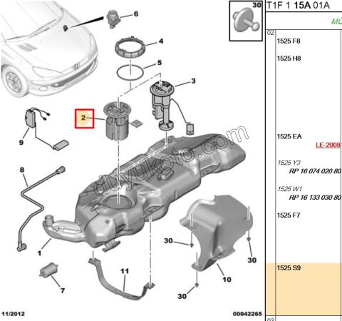 Yakıt Pompa ve Şamandırası (Komple) P206 TEK GIRIS 1.6İ 16V Benzinli