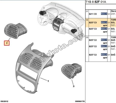 Peugeot 206 Kalorifer Hava Izgarası Sol (Direksiyon) Difizör Siyah