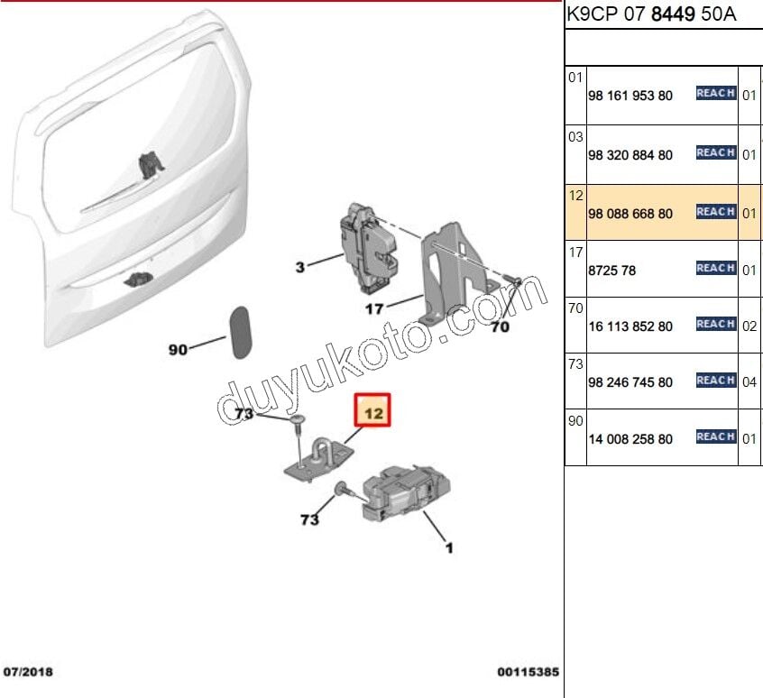 2019> Partner Rifter Berlingo Combo Doblo Proace City KARSILIK BAGAJ KILIT ALT EXP4 (Bagaj Tek Kapak Yukarı Açılır)