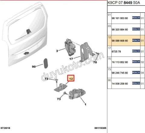 2019> Partner Rifter Berlingo Combo Doblo Proace City KARSILIK BAGAJ KILIT ALT EXP4 (Bagaj Tek Kapak Yukarı Açılır)