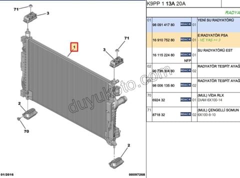 2019> Partner Rifter Berlingo Combo Doblo Proace City Motor Su Radyatörü 1.2VTI 82HP P3082 C4PC2