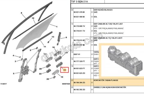 Ön Cam Açma Anahtarı Sol (Sürücü) 4 LU FOLD+ PRT4 P2082 P20082 P3082 P50082 P5082