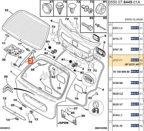 Bagaj Kapak Amortisörü XP1
