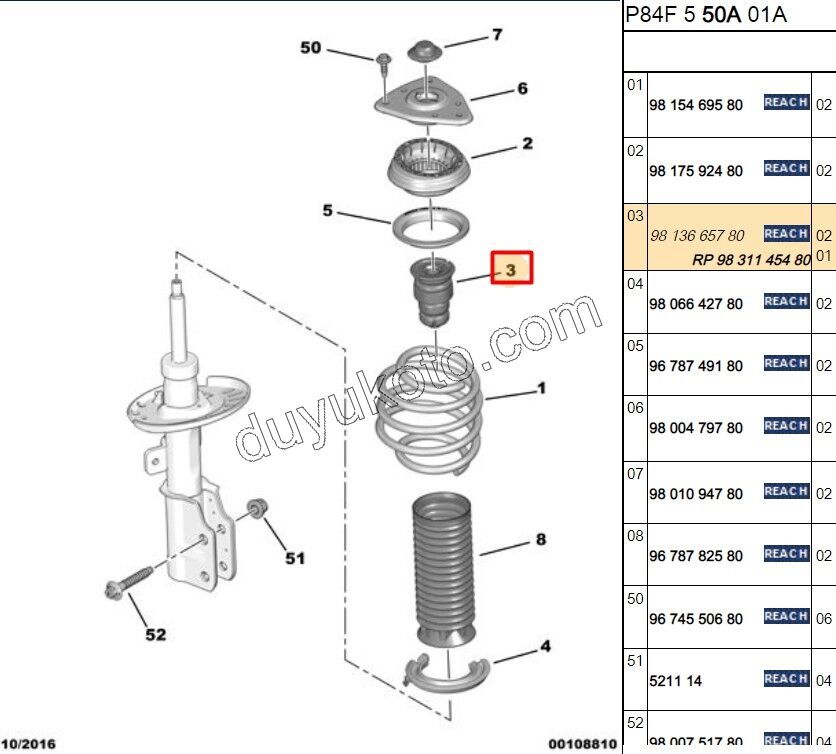 2019> Partner Rifter Berlingo Combo Doblo Proace City Ön Amortisör üst Takozu Armut P30082 P50082