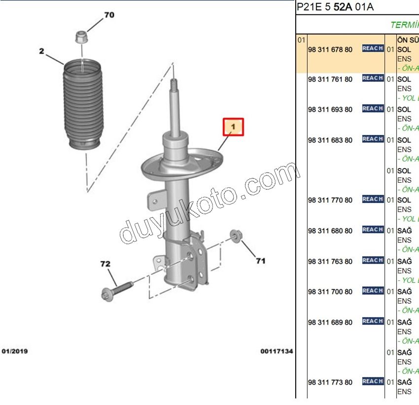 Ön Sol Amortisör P2082 EB2