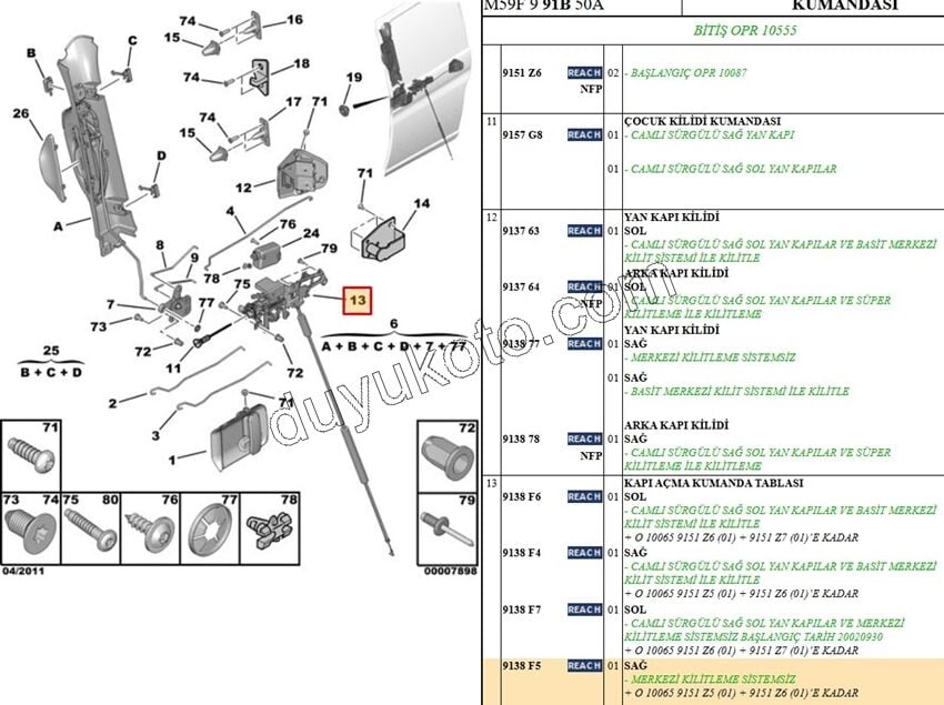 MEKANIZMA SURGULU KAPI KILIT IC R PRT