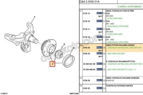 RULMAN ARKA PORYA PRT1 PRT2 ABS-