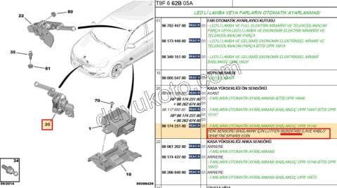 2019> Partner Rifter Berlingo Combo Doblo Proace City SENSOR FAR AYAR YUKSEKLIK ON P3082 P30082 P50082