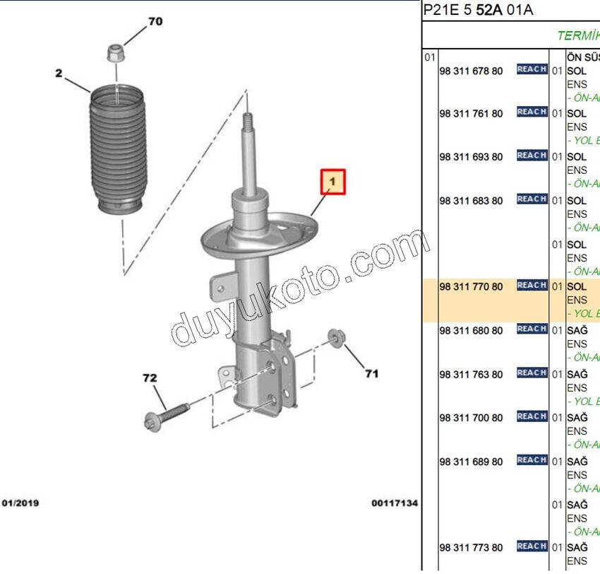 Ön Sol Amortisör P2082 EB2