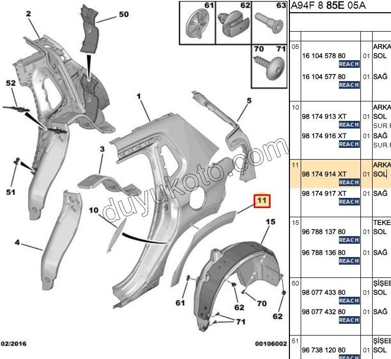 Dodik Arka Çamurluk Sol P20082 KAPIDA KALAN
