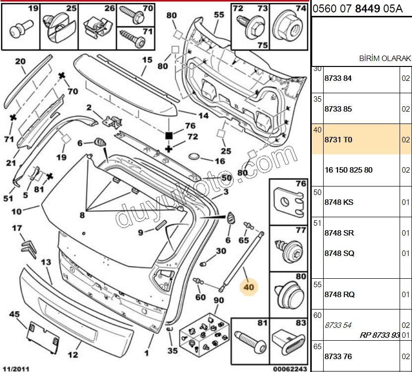 Bagaj Kapak Amortisörü C4PC1 9654433480