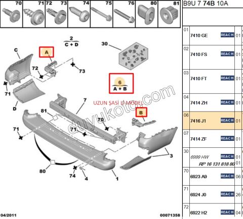 Arka Tampon Bağlantı Ayak Takım PRT3 2P