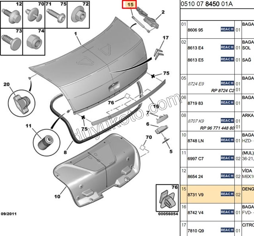 Bagaj Kapak Amortisörü C4 SDN ( 8731.K4 P407 OLUYOR )