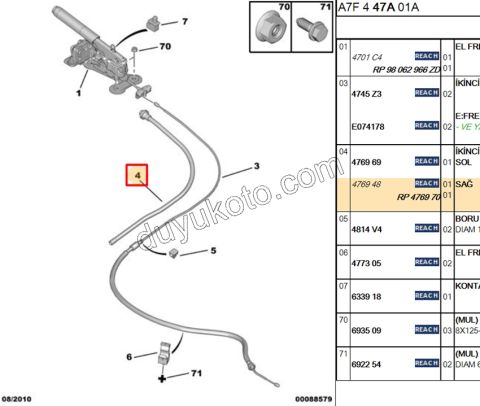 El Fren Teli Borusu KORUYUCU Sağ P207 C33
