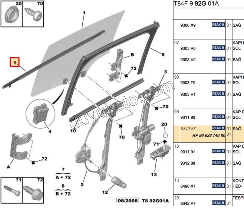 Arka Kapı Camı Sağ Dış Sıyırıcı Fitil P30081