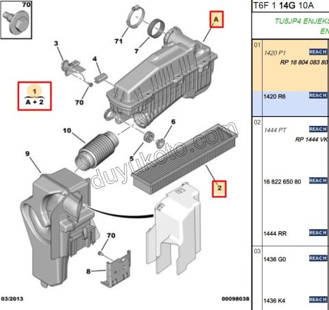 Peugeot 307 Hava Filtresi Kazanı YM 1.6İ 16V Benzinli