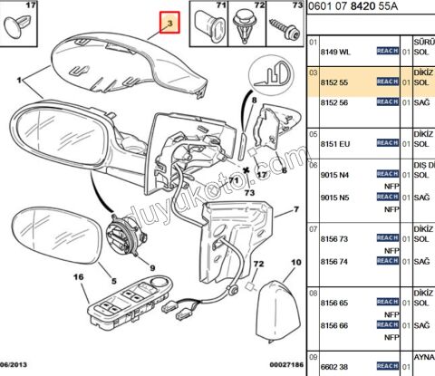 Citroen C5 Dikiz Ayna Kapağı Sol 2000/2007