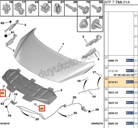 LASTIK TAKOZ MOTOR KAPUT AYAR P207 P307 PRT3