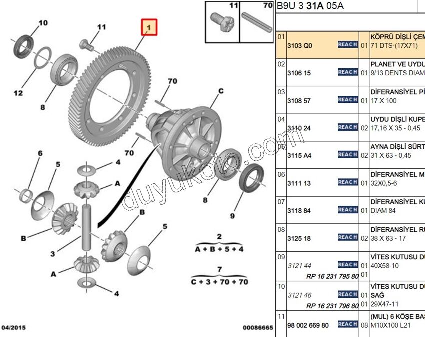 DISLI DIFRANSIYEL 1.6HDİ Euro4 71 DTS-
