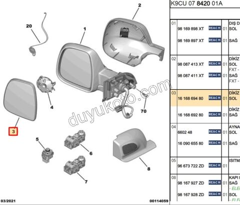 Peugeot Expert Citroen Jumpy Fiat Scudo Dikiz Ayna Camı Sol 2017/2023