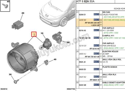 Peugeot 206+ 207 3008 5008 Citroen C3/C3 Picasso Sis Farı DS 2006/2017