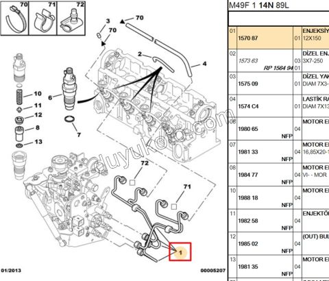 BORU ENJEKTOR TK PRT1 4AD 1.9D, 1998/2003 BOSCH TIP