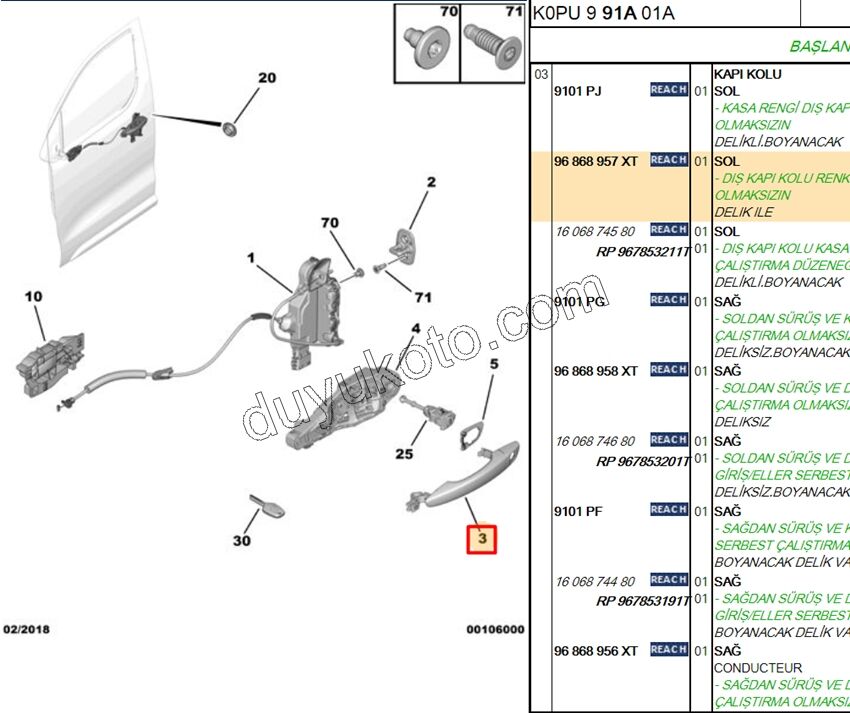 Dış Açma Kolu Sol Ön Kapı EXP4 DELIK+ SIYAH+
