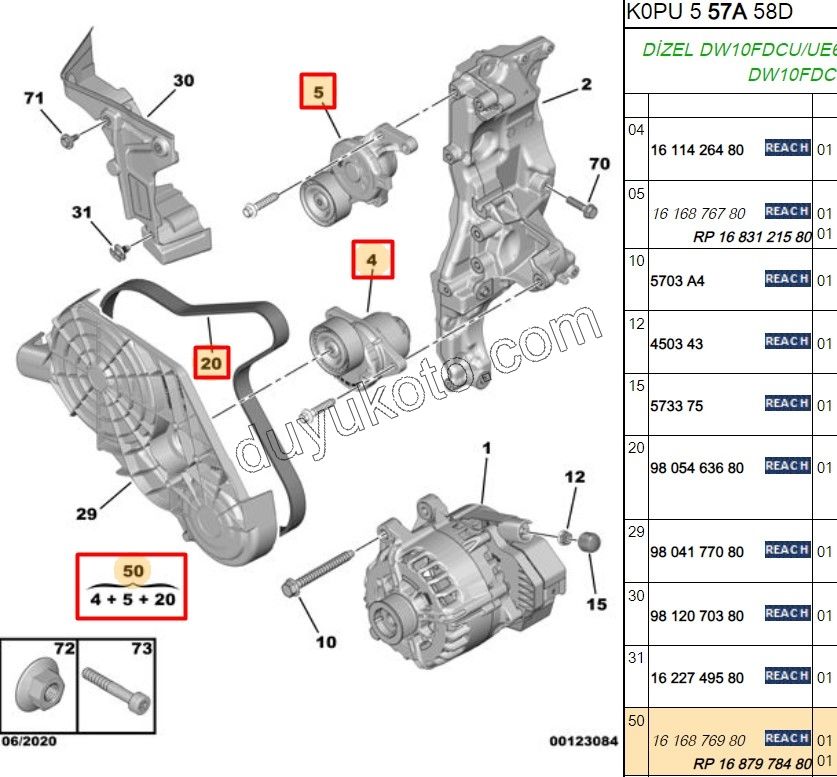 KIT KAYIS ALTER DW10F 1683121580 + 1687878180 + 9805463680